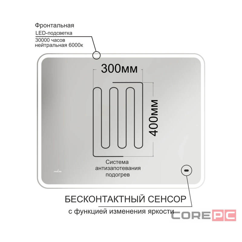 Зеркало MIXLINE Турин-2 1000х800 (ШВ) бесконтактный сенсор,светодиодная подсветка+подогрев