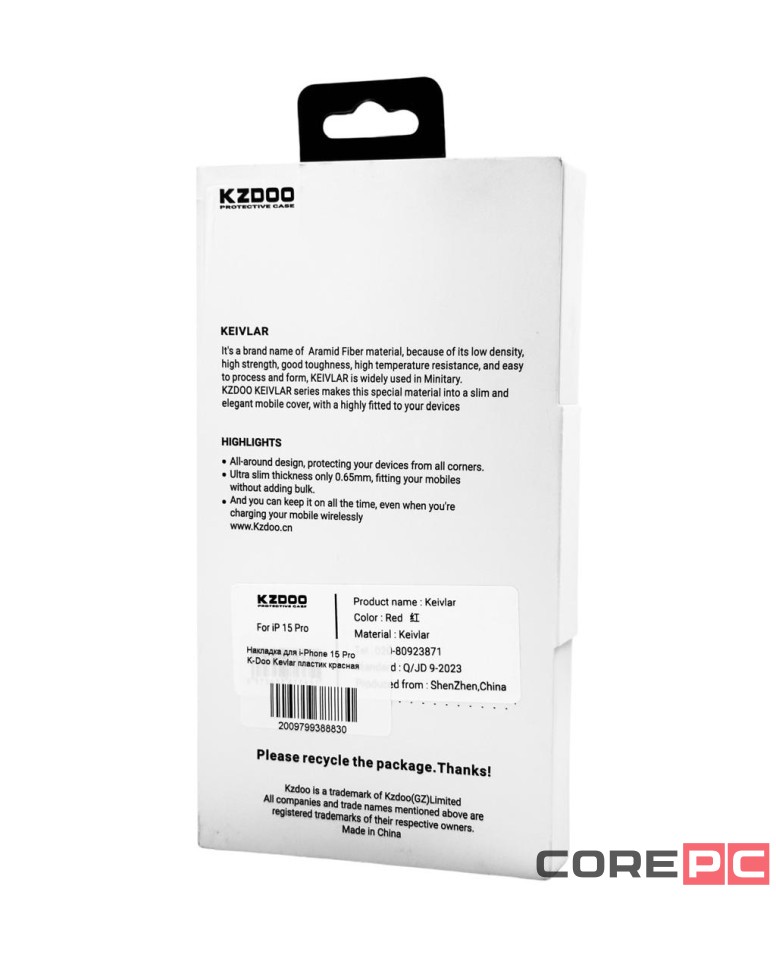 Накладка для i-Phone 15 Pro K-Doo Kevlar пластик красная