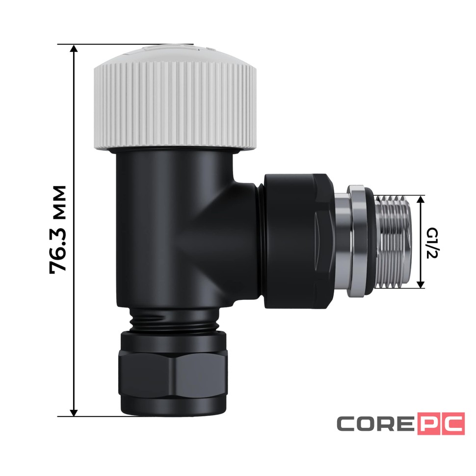 Набор термостатический угловой Royal Thermo Design Pro 15мм М30х1,5 (Черный)