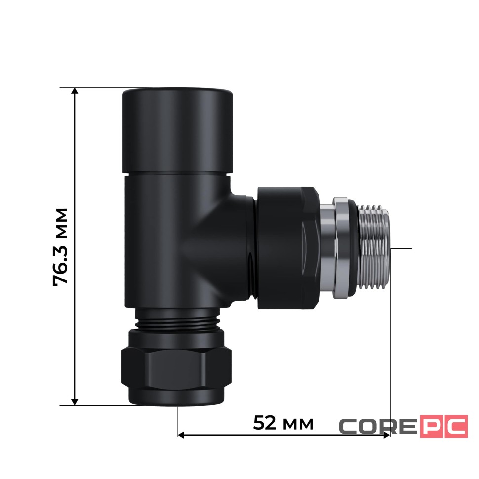 Набор термостатический угловой Royal Thermo Design Pro 15мм М30х1,5 (Черный)