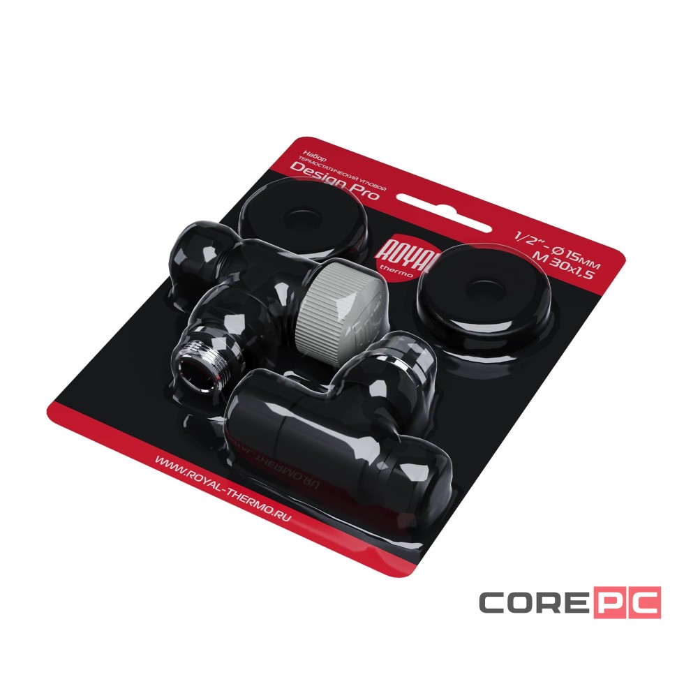 Набор термостатический угловой Royal Thermo Design Pro 15мм М30х1,5 (Черный)