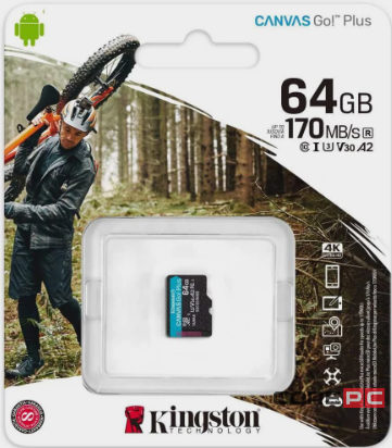 micro SDXC карта памяти Kingston 64GB Class10 170R A2 U3 V30 Canvas Go Plus без ад..(SDCG3/64GBSP)