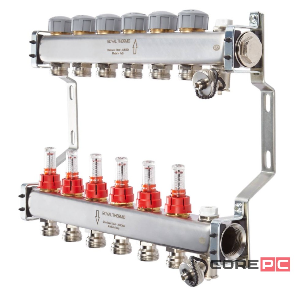 Коллектор нерж. в сборе с расходомерами 1quot; ВР-3/4quot; НР, 3 выхода