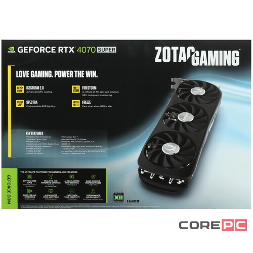 Видеокарта ZOTAC (ZT-D40720J-10P) GeForce RTX 4070 SUPER 12GB TRINITY ОС BLACK ED