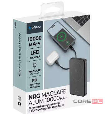 Внешний аккумулятор Deppa NRG MagSafe 10000mAh 15W/LED дисплей (33691) (серый)