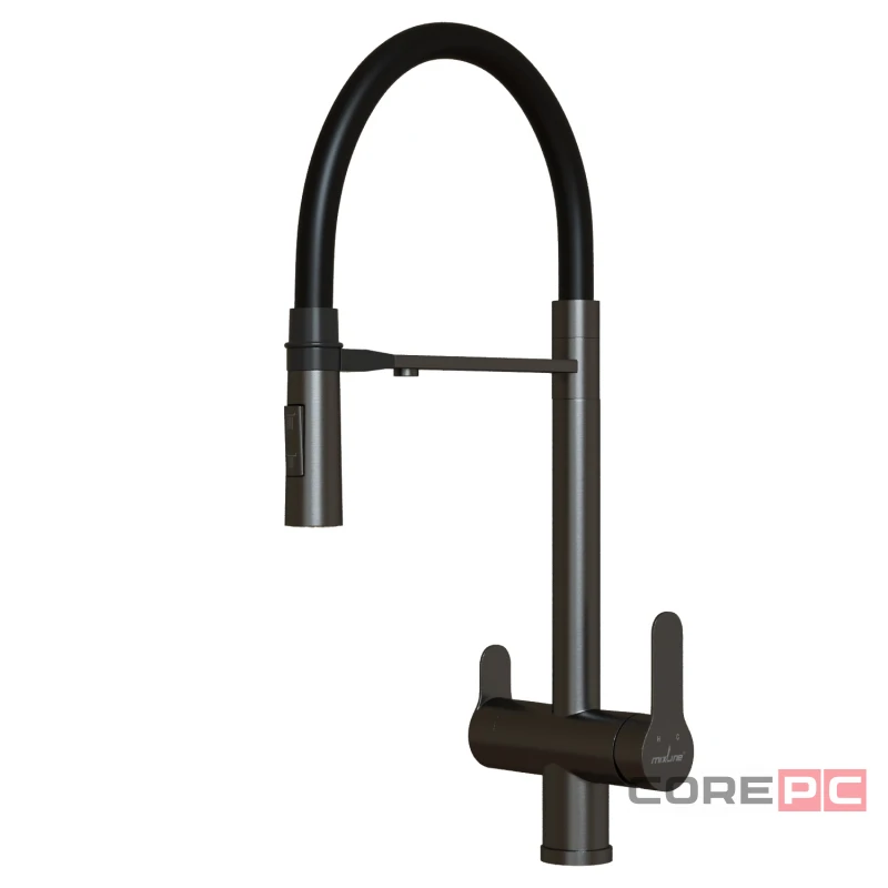 Смеситель для кухни MIXLINE МЛНС-0401Г/MLSS-0401BL черный, рычажное управление, цвет черный графит