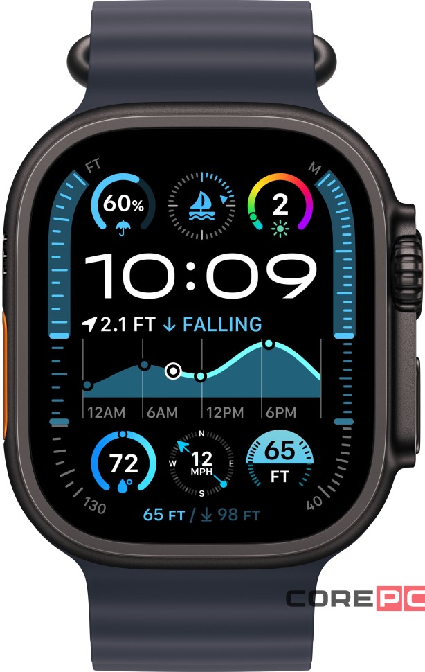 Apple Watch Ultra 2 (2024) 49mm Black Titanium Case with Navy Ocean Band (One Size)