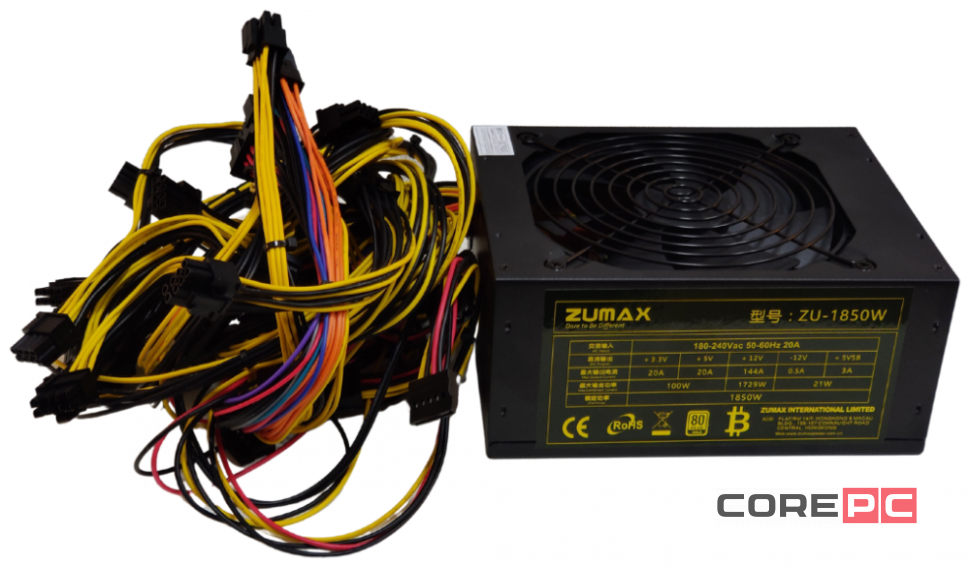 Блок питания ZUMAX 1850W (ZU-1850W) с кабелем питания