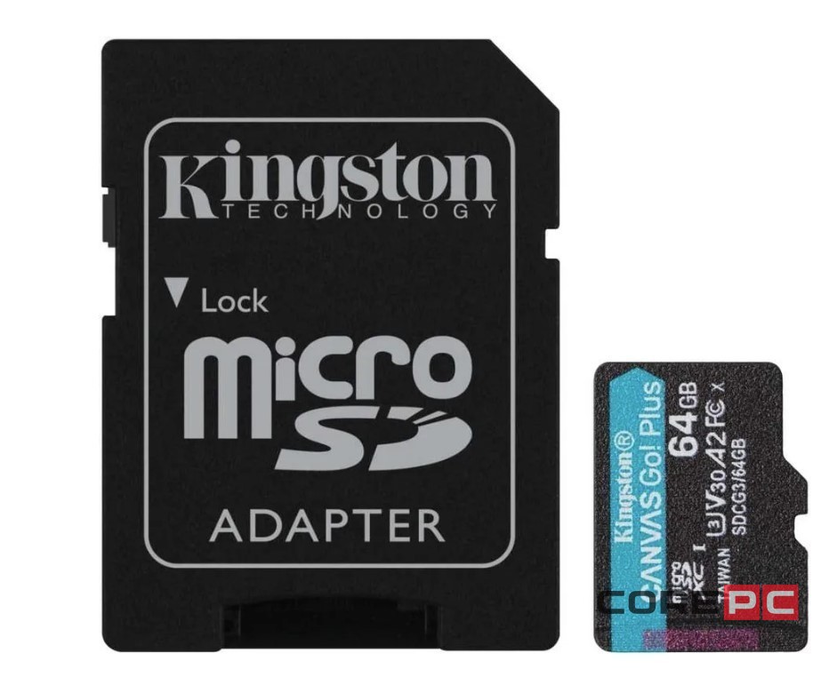 micro SDXC карта памяти Kingston 64GB Class10 170R A2 U3 V30 Canvas Go Plus c адапт..(SDCG3/64GB)