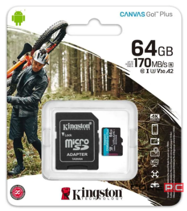 micro SDXC карта памяти Kingston 64GB Class10 170R A2 U3 V30 Canvas Go Plus c адапт..(SDCG3/64GB)