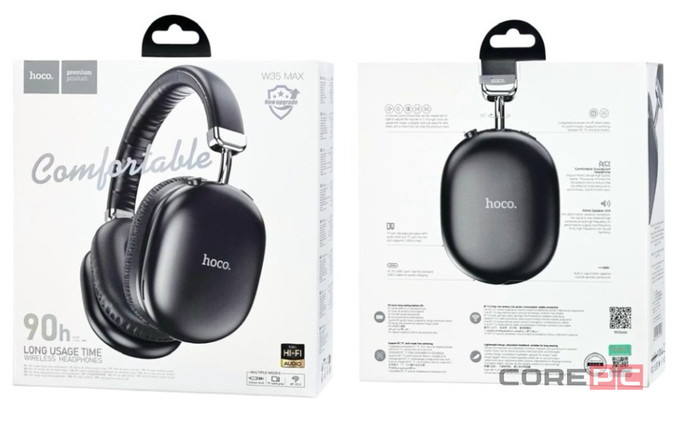 Стереонаушники Bluetooth полноразмерные Hoco W35 Max V5.3/45ч черные