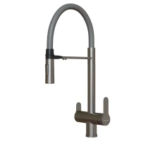 Смеситель для кухни MIXLINE МЛНС-0401/MLSS-0401 серый, рычажное управление, цвет сатин/серый