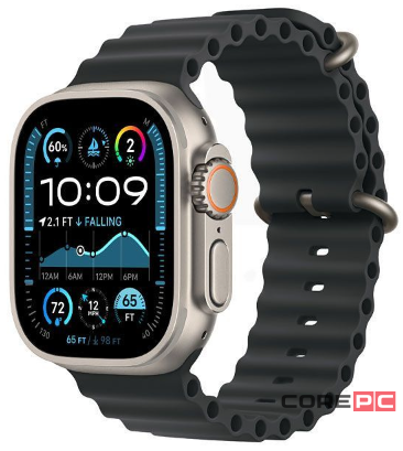 Apple Watch Ultra 2 (2024) 49mm Natural Titanium Case with Black Ocean Band (One Size)