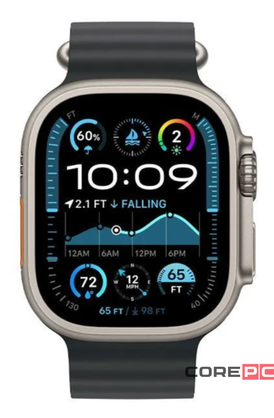 Apple Watch Ultra 2 (2024) 49mm Natural Titanium Case with Black Ocean Band (One Size)