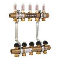 Группа коллекторная HENCO латунная с расходомером, 1quot;M - 10 x 3/4quot;EK