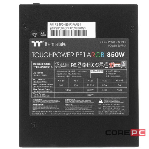 Блок питания Thermaltake 850W TOUGHPOWER PF1 ARGB 850 PS-TPD-0850F3FAPE-1