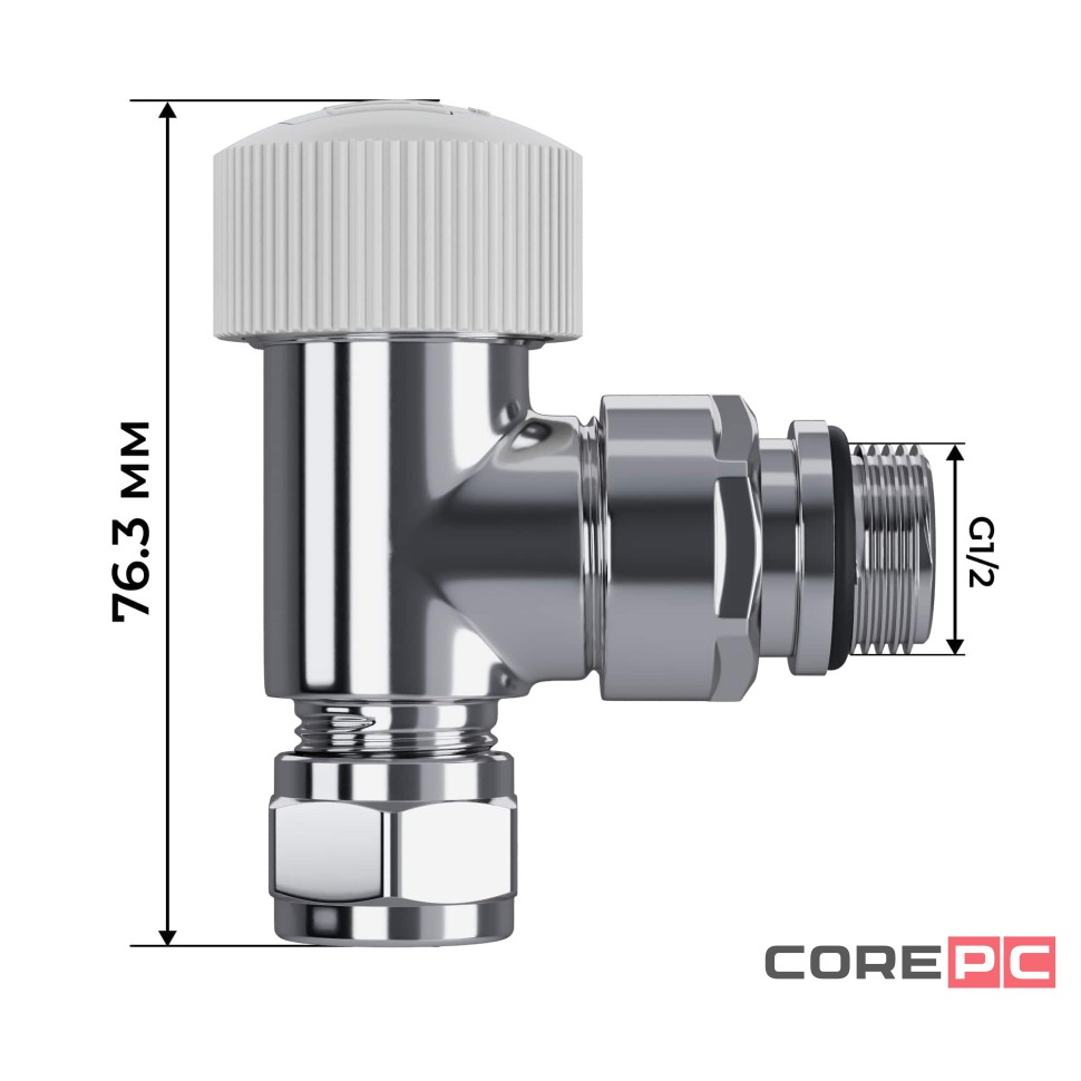 Набор термостатический угловой Royal Thermo Design Pro 15мм М30х1,5 (Хром)