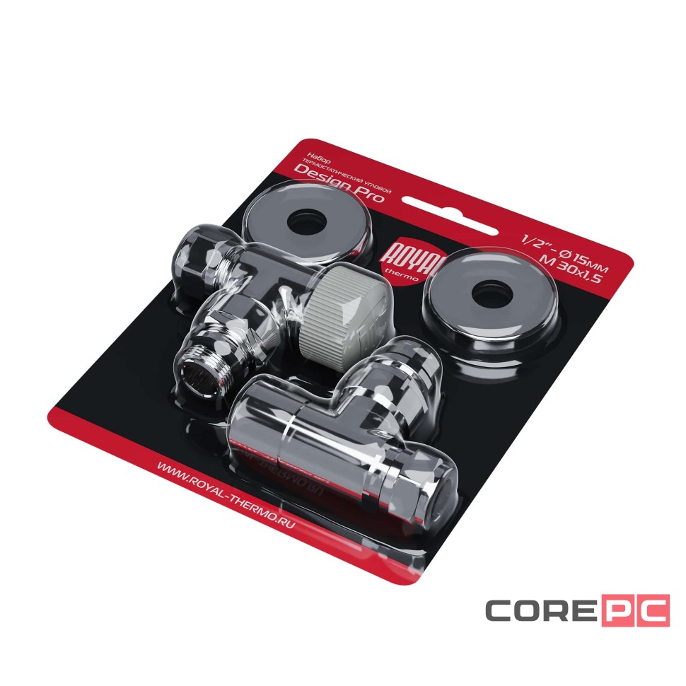 Набор термостатический угловой Royal Thermo Design Pro 15мм М30х1,5 (Хром)
