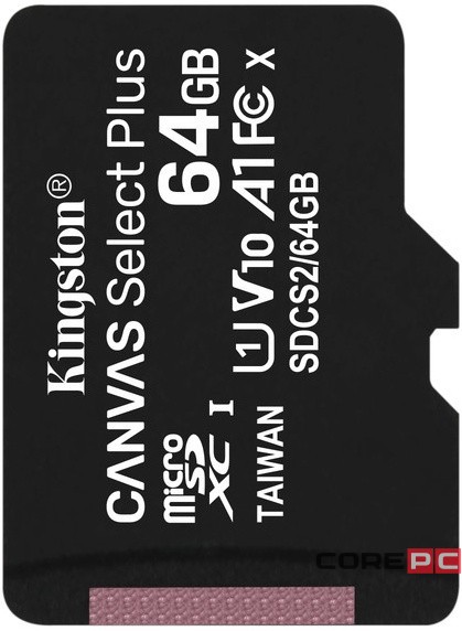 micro SDXC карта памяти Kingston 64GB Class10 100R A1 Canvas Plus без ад..(SDCS2/64GBSP)