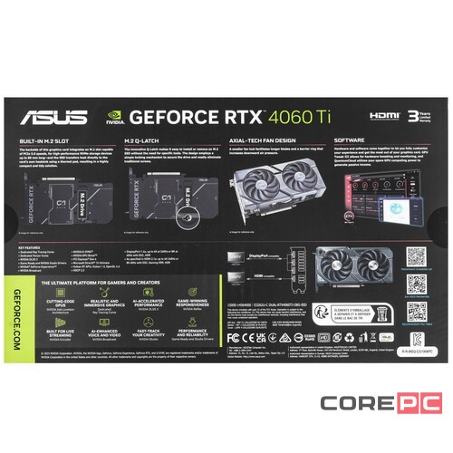 Видеокарта ASUS (DUAL-RTX4060TI-O8G-SSD) GeForce RTX 4060 TI 8GB DUAL OC 90YV0JS0-M0NA00