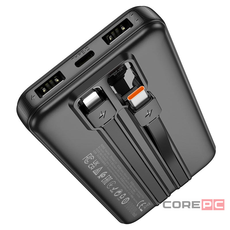 Powerbank Hoco J118 10000mAh 2USB/1C с проводом Type-C/Lightning черный