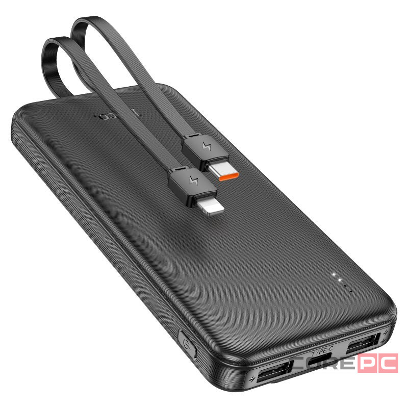 Powerbank Hoco J118 10000mAh 2USB/1C с проводом Type-C/Lightning черный