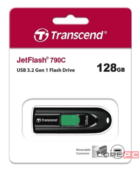 3.2 USB флеш накопитель Transcend 128GB JetFlash 790C черный