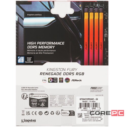 Оперативная память 64 Gb 6400 MHz Kingston FURY Renegade Silver/Black RGB (KF564C32RSAK2-64)