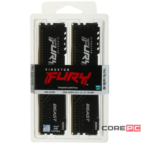 Оперативная память 64 Gb 3600 MHz Kingston FURY Beast Black (KF436C18BBK2/64)