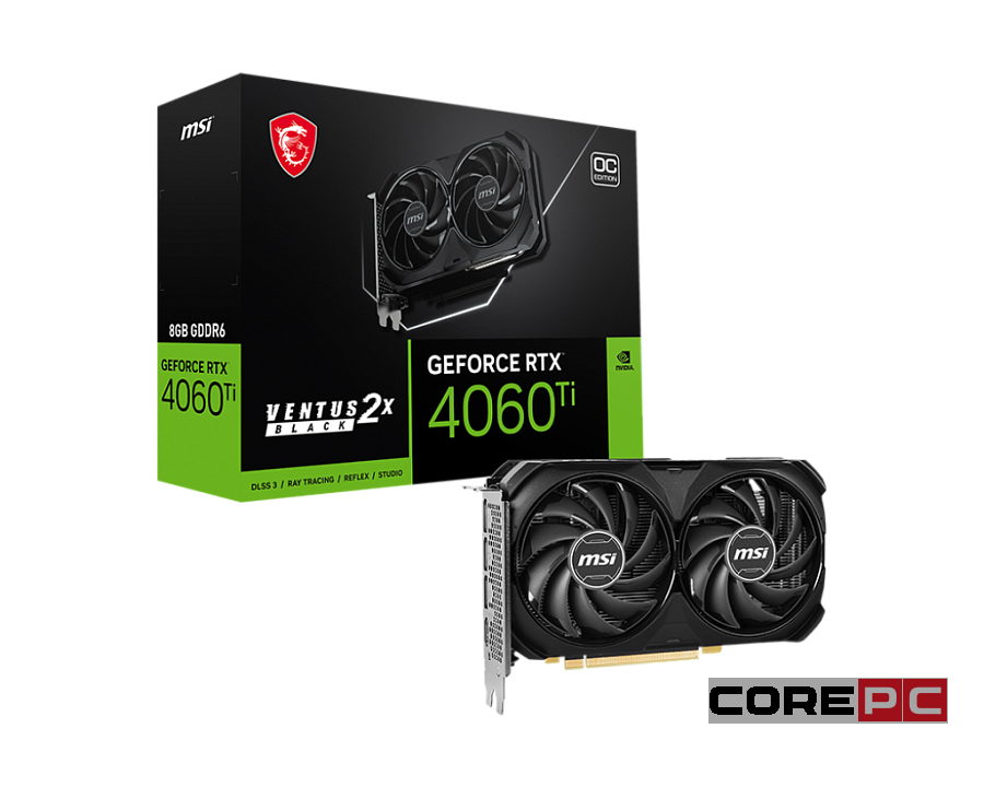 Видеокарта MSI (RTX 4060 Ti VENTUS 2X BLACK 8G OC) GeForce RTX 4060 Ti 8GB VENTUS 2X BLACK OC BULK