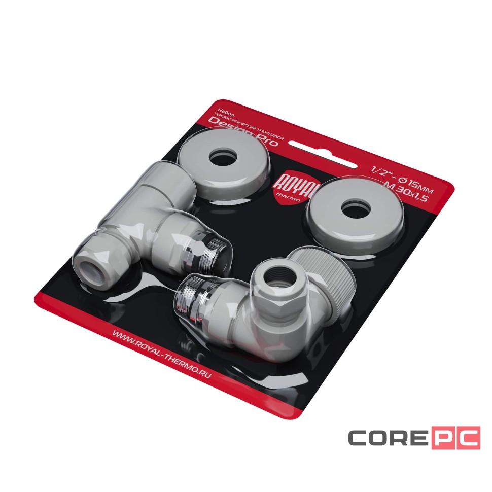 Набор термостатический трехосевой Royal Thermo Design Pro 15мм М30х1,5 (Белый)
