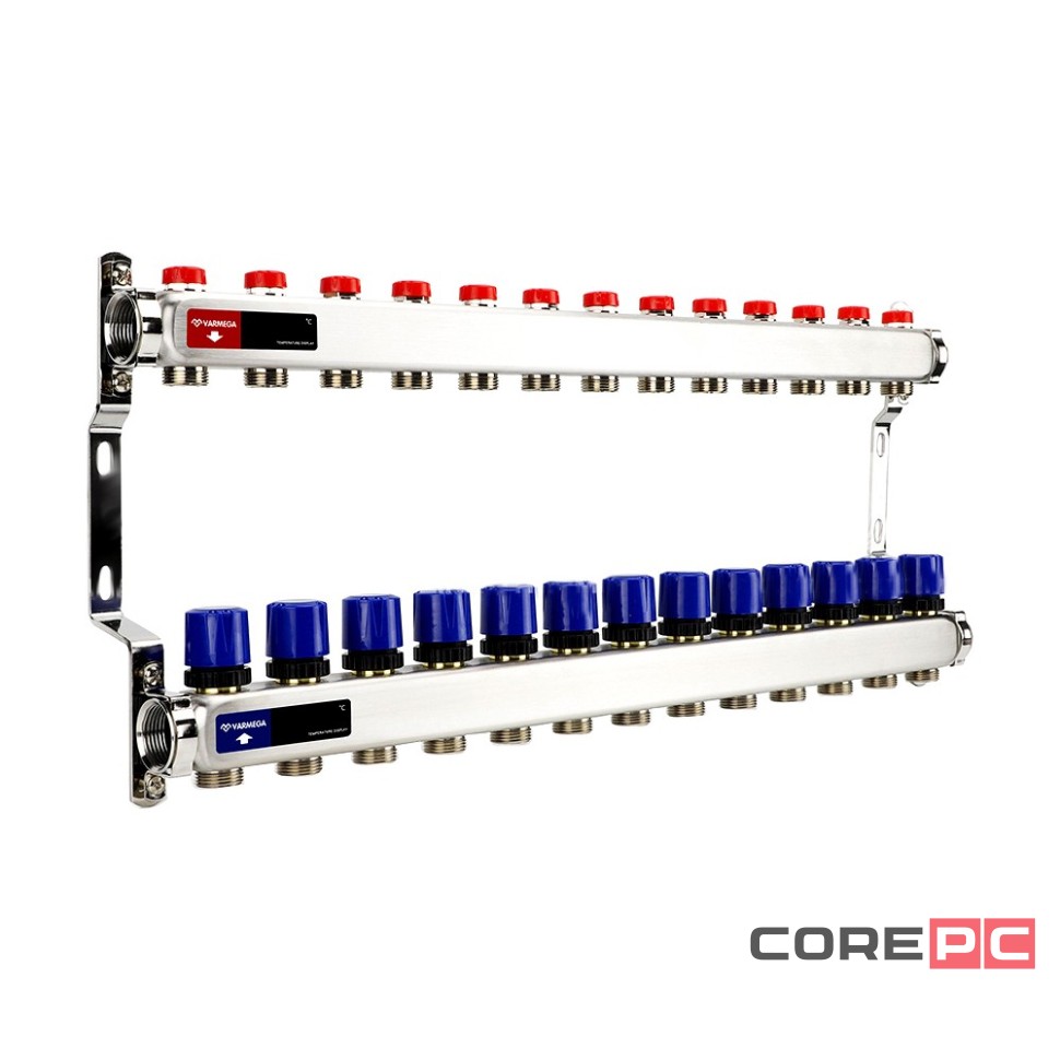 Группа коллекторная для отопления VARMEGA VM15513 ВР 1quot;, на 13 контуров 3/4quot; EK, нерж. сталь
