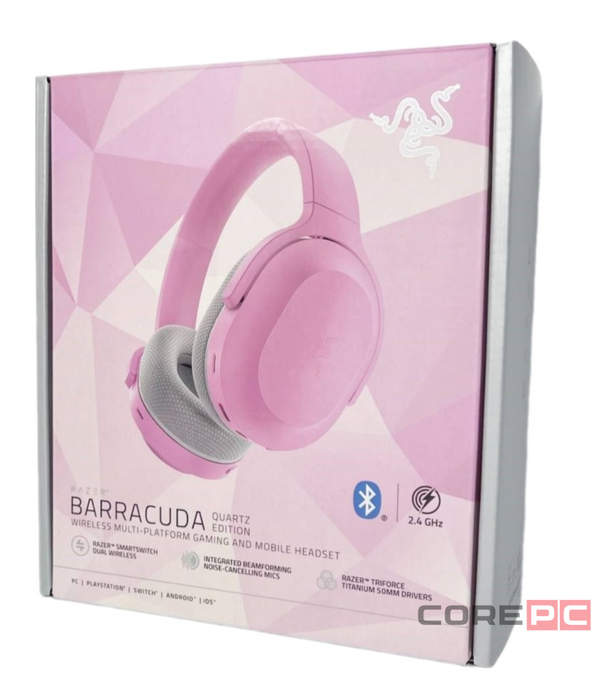 Стереонаушники Bluetooth полноразмерные игровые Razer  Barracuda розовый