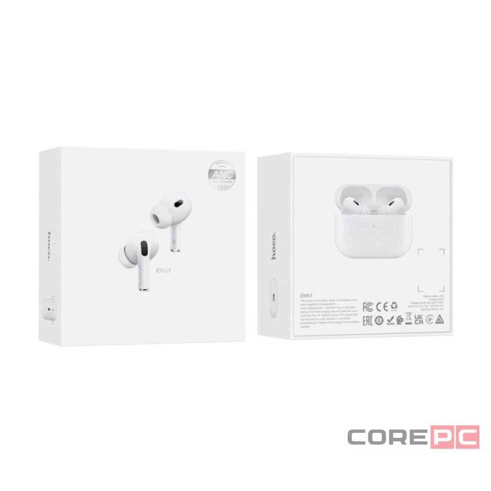 Беспроводные наушники TWS Hoco EW51 BT5.3/35mAh (350mAh)/3.5ч/ANC белые