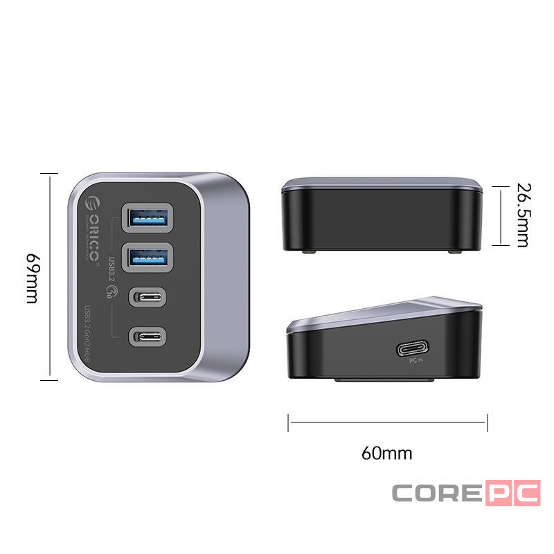 USB-С хаб Orico M32A2C-G2 USB3.2х2/USB-C3.2x2 серый
