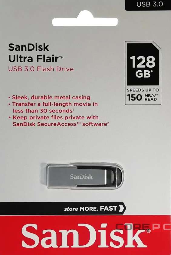 3.0 USB флеш накопитель SanDisk 128GB Ultra Flair (SDCZ73-128G-G46) металл чер/серебро