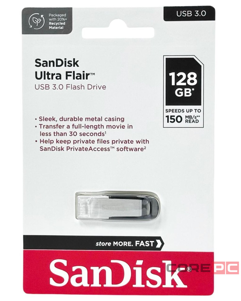 3.0 USB флеш накопитель SanDisk 128GB Ultra Flair (SDCZ73-128G-G46) металл чер/серебро