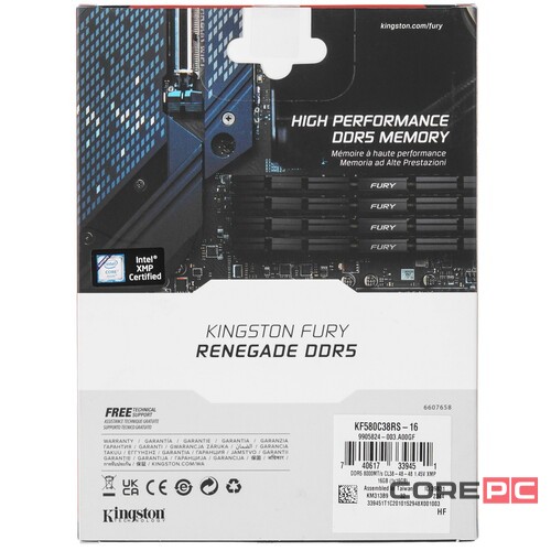 Оперативная память 16 Gb 8000 MHz Kingston FURY Renegade Silver/Black (KF580C38RS-16)
