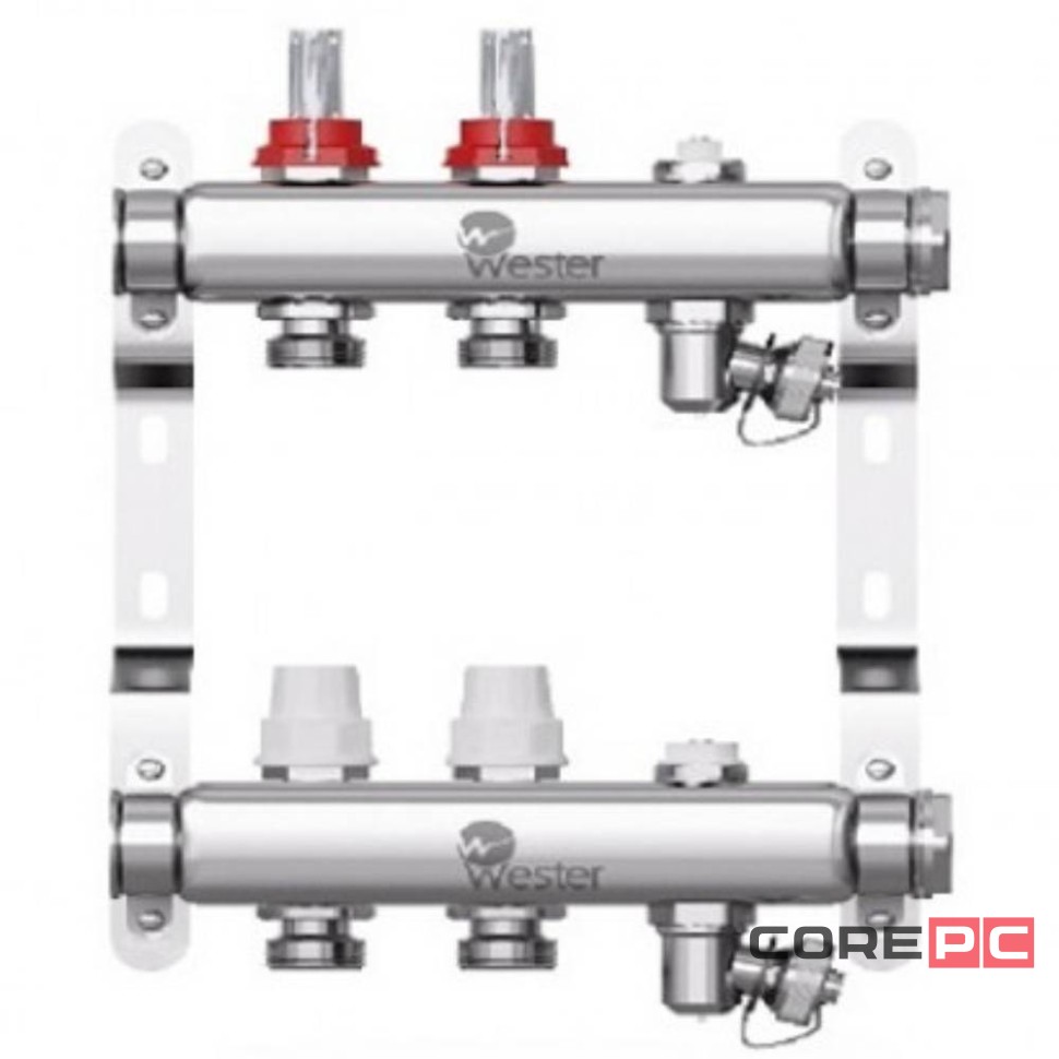 Коллектор Wester нерж. 1quot;-3/4 в сборе с расходомерами на 2 выхода, W902.2
