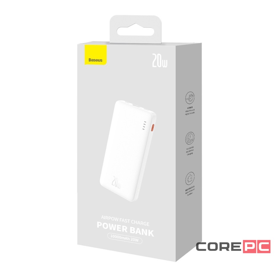 Powerbank Baseus Airpow с кабелем Type-C 10000mAh 1USB/Type-C 20W (PPQD090002) белый