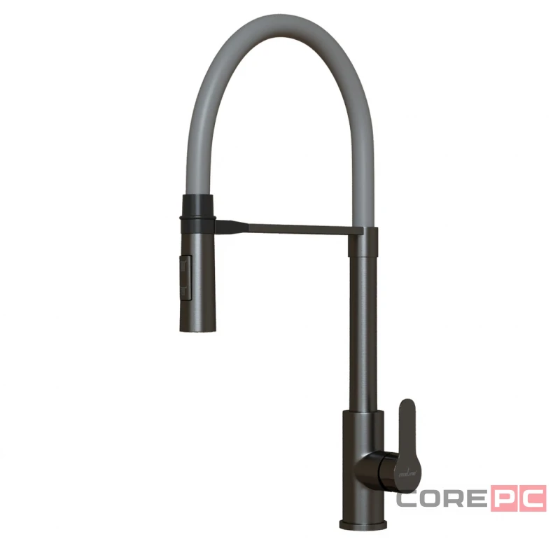 Смеситель для кухни MIXLINE МЛНС-0402Г/MLSS-0402BL серый, рычажное управление, цвет черный графит/серый