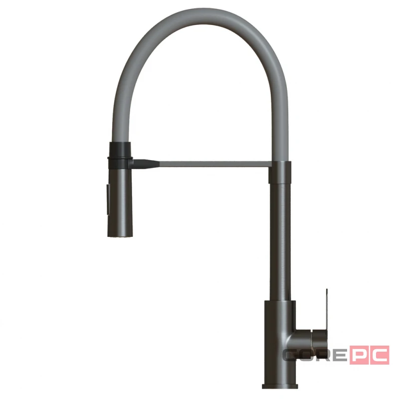 Смеситель для кухни MIXLINE МЛНС-0402Г/MLSS-0402BL серый, рычажное управление, цвет черный графит/серый