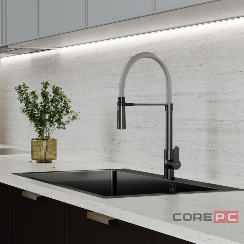 Смеситель для кухни MIXLINE МЛНС-0402Г/MLSS-0402BL серый, рычажное управление, цвет черный графит/серый