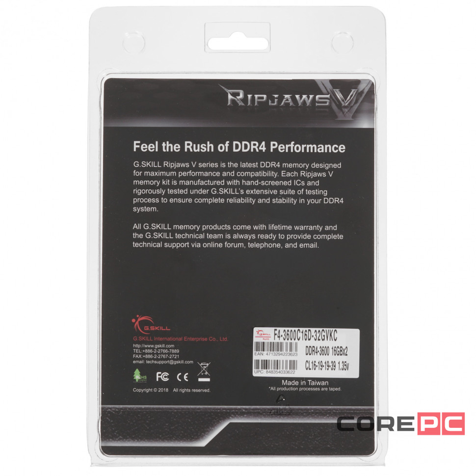 Оперативная память 32 Gb 3600 MHz G.Skill RIPJAWS V Black (F4-3600C16D-32GVKC)