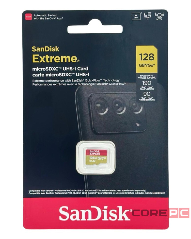 micro SDXC карта памяти Sandisk Extreme 128GB 190MB/s UHS-I (SDSQXAA-128G-GN6MN)