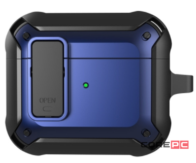 Чехол WiWU Mecha для AirPods 3 противоударный с карабином (черный/синий)