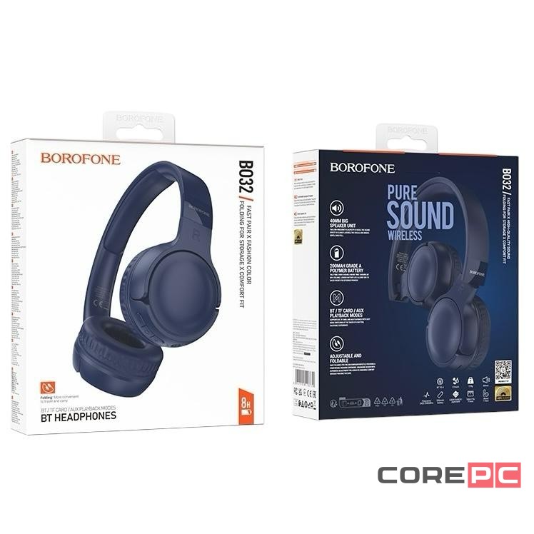 Стереонаушники Полноразмерные Borofone BO32 BT5.4/200mAh/8ч синие