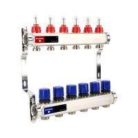 Группа коллекторная с расх. VARMEGA VM15106 ВР 1quot;, под 130 насос, на 6 конт. 3/4quot; EK, нерж. сталь