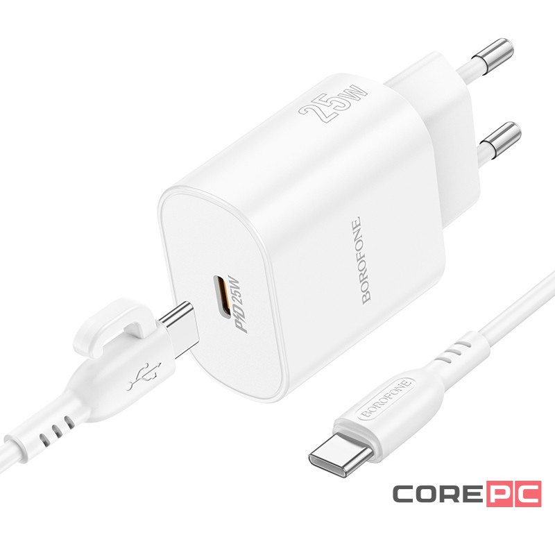 Сетевое зар. устр. Borofone BA82A с кабелем Type-C на Type-C 1C 25W 3A белое
