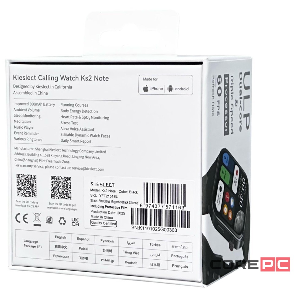 Умные часы Kieslect Smart Calling Watch Ks2 Note (EU)черные